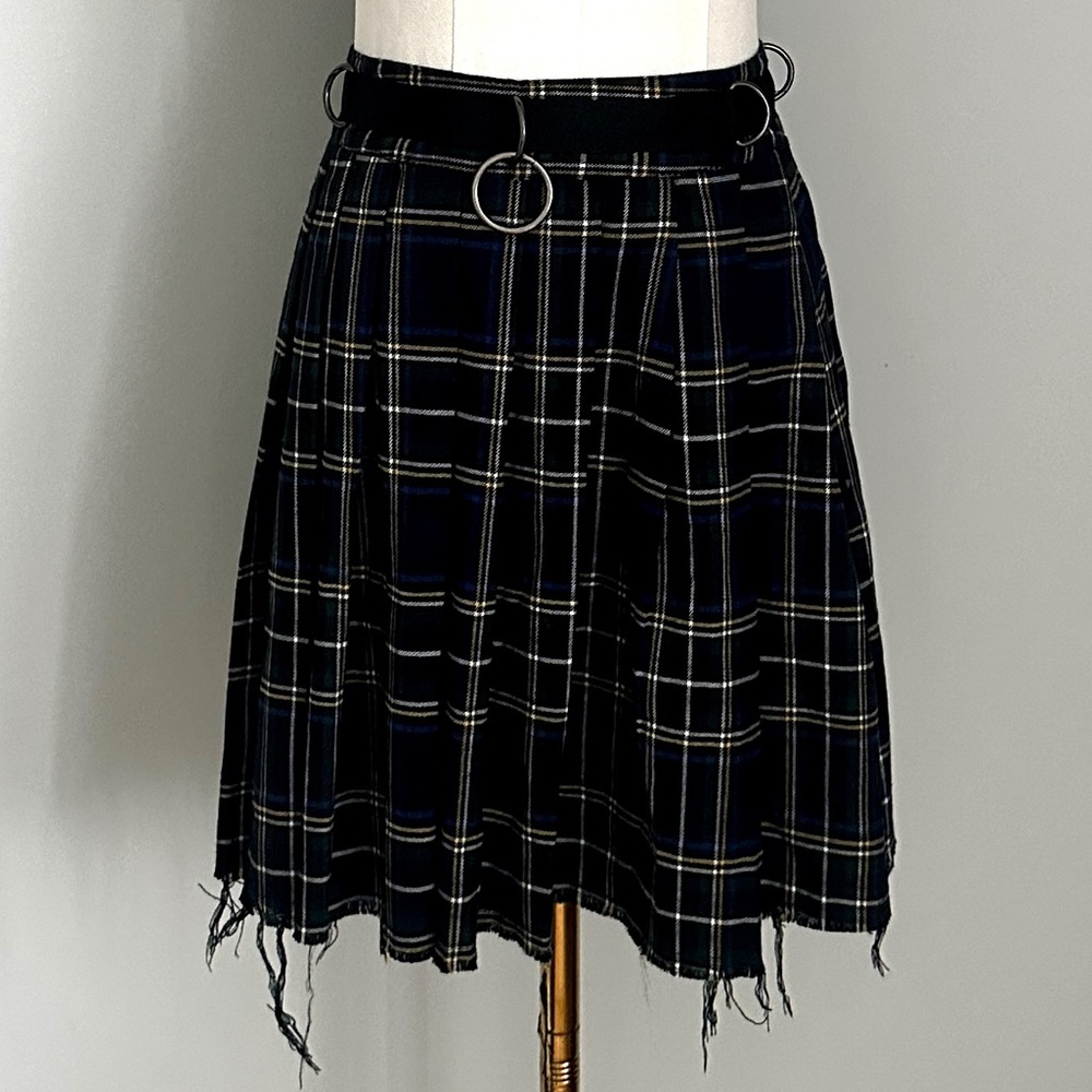 *SOLD* Current Mood Dark Plaid Skater Mini Skirt w/ Silver Hardware